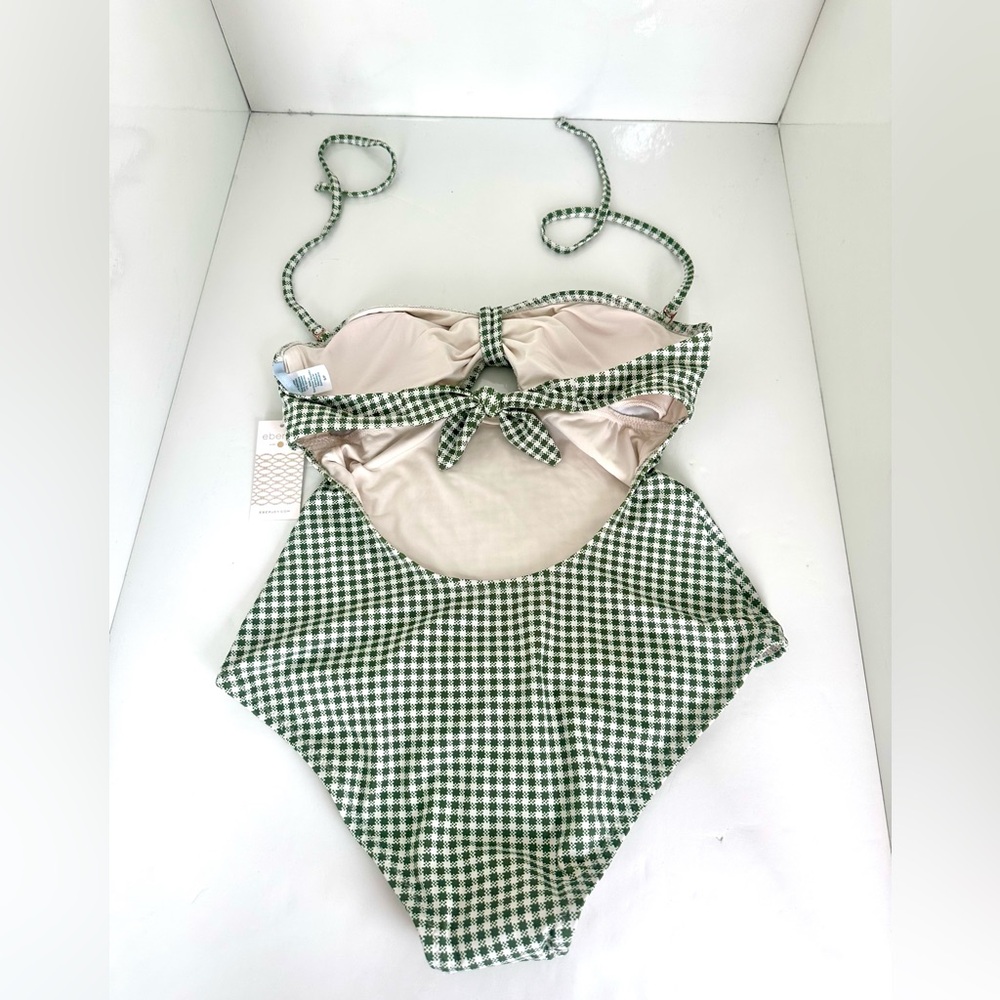 Eberjey Betty Lola Green Gingham One Piece Swimsuit with Knot in Artichoke - Picture 6 of 10